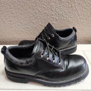 Y2K 2000s Black Leather Skechers Jammer Oxford Chunky Lug Sole Shoes Mens 11